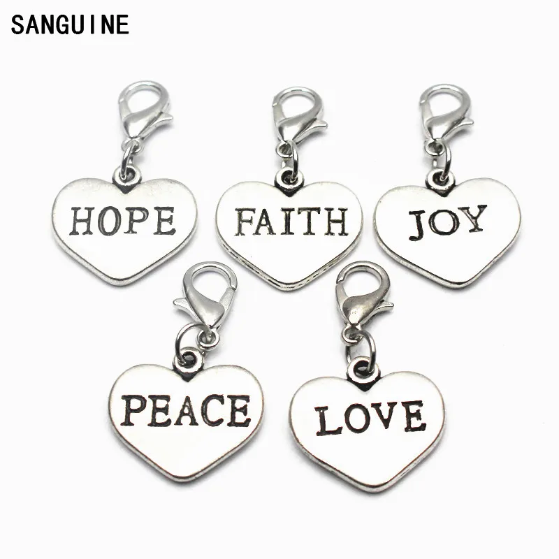 Mixs 10 шт./лот винтажные Подвески с надписью Hope Faith Joy Peace Love Heart подвески застежкой