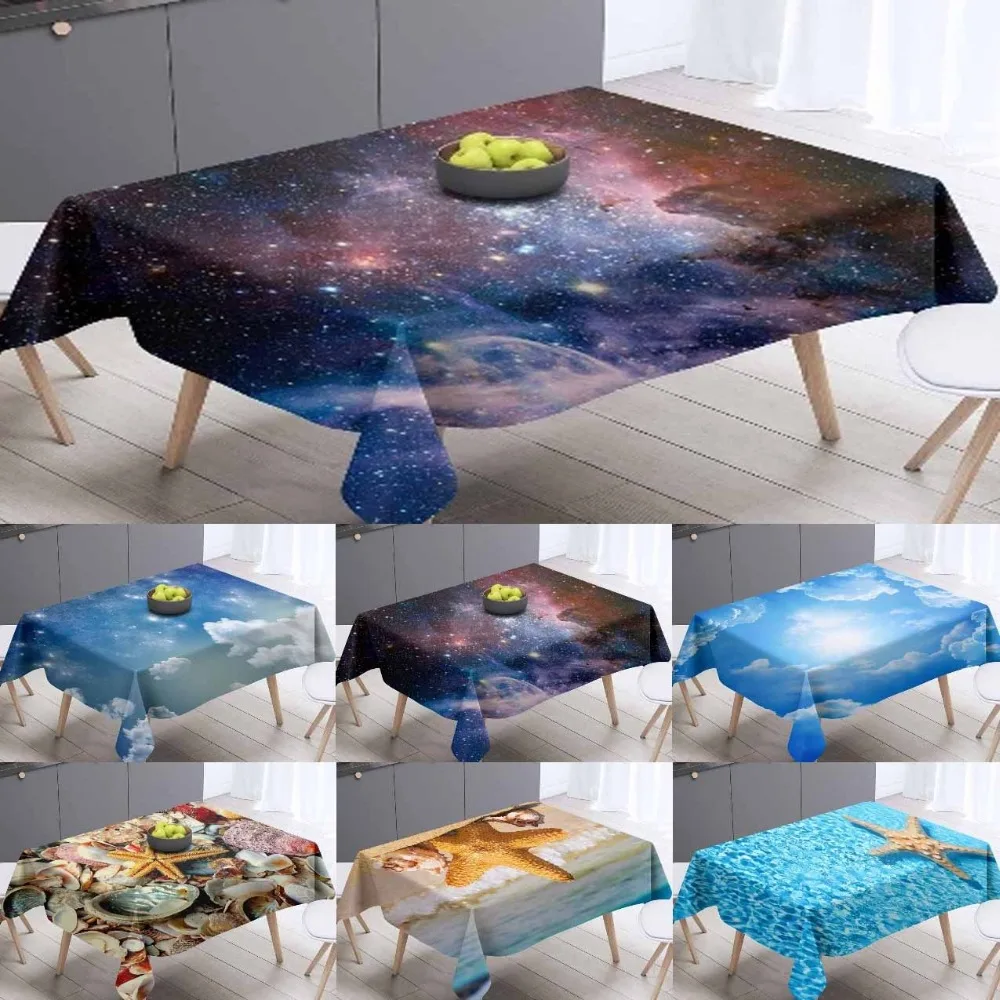 

Else Blue Sky Space Sea Shells Starfish 3d Tablecloth Washable Dustproof Thicken Cotton Cloth Rectangular Square Table Cloth