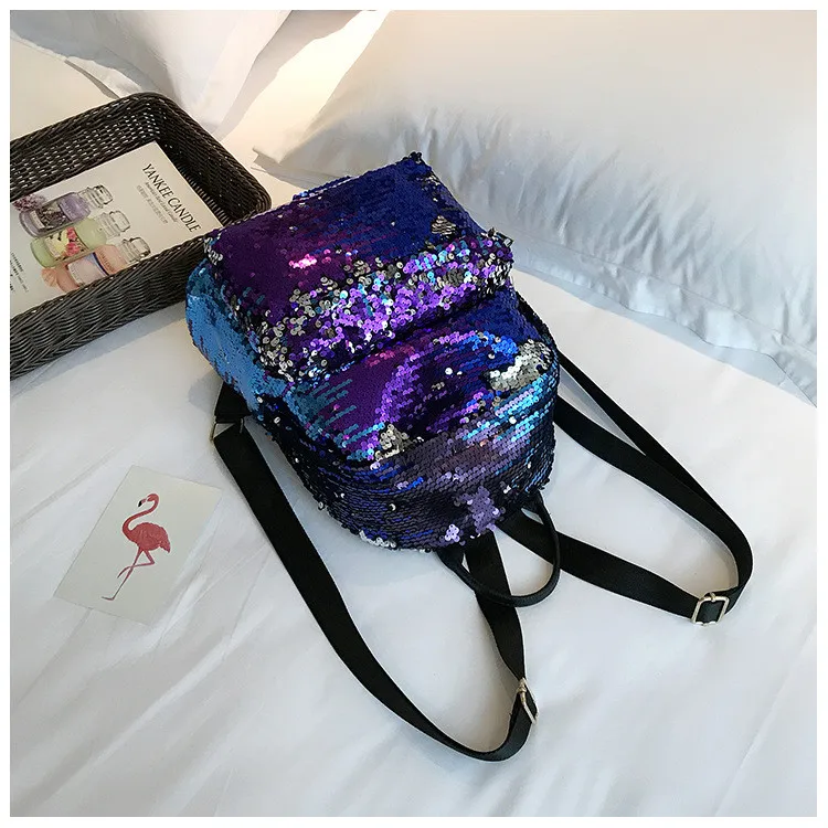 MJ Sequin Backpack Women Fashion Sequined PU Leather Backpack Travel Bag Female Shining Daypack for Teenage Girls (11)