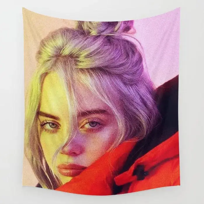 Поп-Певец Billie Eilish с рисунком хиппи гобелен настенный утепленный гобелен Billie Eilish настенный Декор Рождественский домашний декор - Цвет: 2