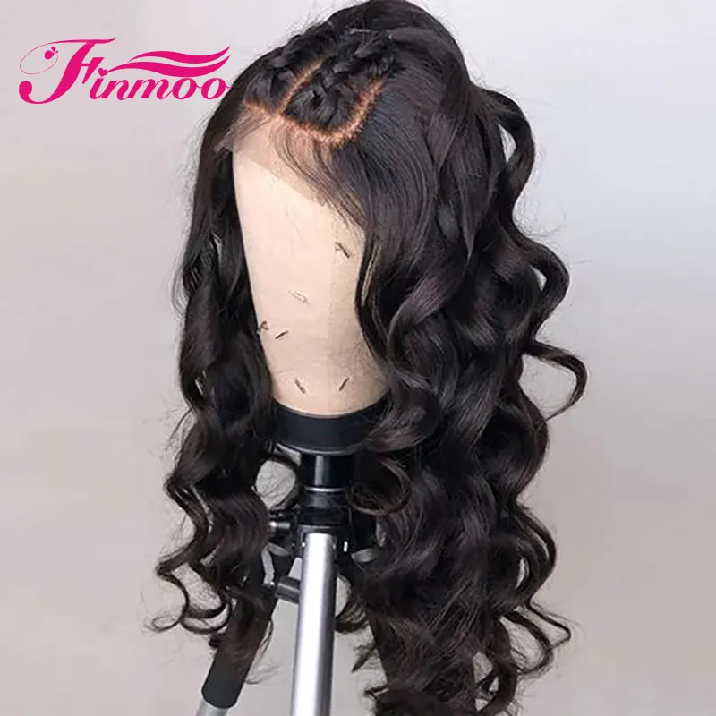 

Finmoo 13*4 Lace Front Human Hair Wigs Loose Wave Natural Color Brazilian Remy Hair Wig 130% Density With Baby Hair Pre Plucked