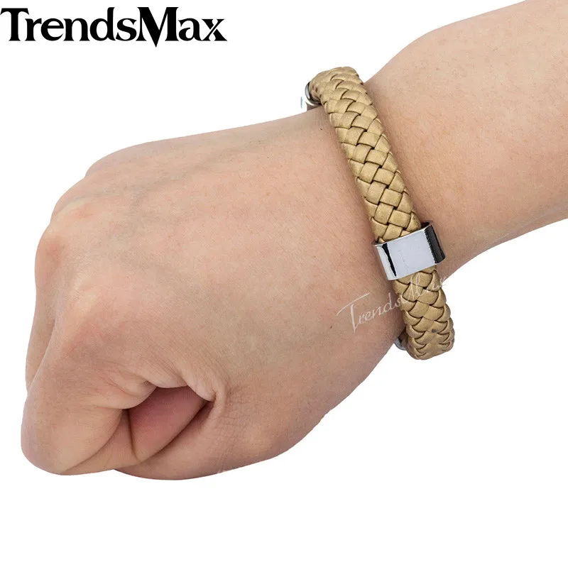 Trendsmax мужской s плетеный кожаный браслет ювелирные изделия из нержавеющей стали якорная Пряжка кожаные браслеты для мужчин и женщин 9 10 мм KLBM24