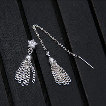 

925 Sterling Silver Earring 82mm 30mm Shape Of Star Earring Tassel Pure Silver Earline Asymmetric Tassel Earring Boho Design