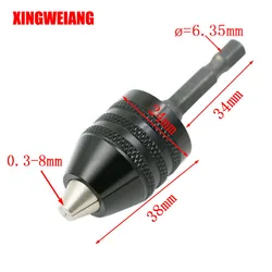 Drilling Chuck Clip 6.35mm Hex Shank  Clamping Range 0.3-8mm Screwdriver Drill Grinder Converter