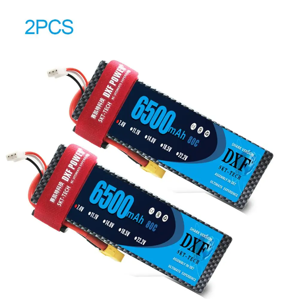 Ceny 2 sztuk DXF 7.4V 3300mah 5200mah 6500mah bateria lipo Hardcase 2S 50C 60C 80C 1 10 1 8 skala dla TRX Slash 4x4 RC samochody twarda obudowa