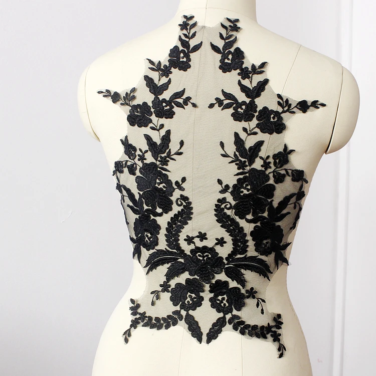 

Free Shipping French Lace Fabric Black Ivory White Cotton Embroidered Applique High-end Wedding Dress Accessories Handmade DN27