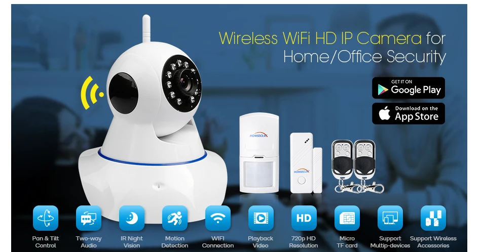 HOMSECUR приложение HD Wi Fi камера ИК Ночное Видение + беспроводной PIR сенсор для дома сигнализации