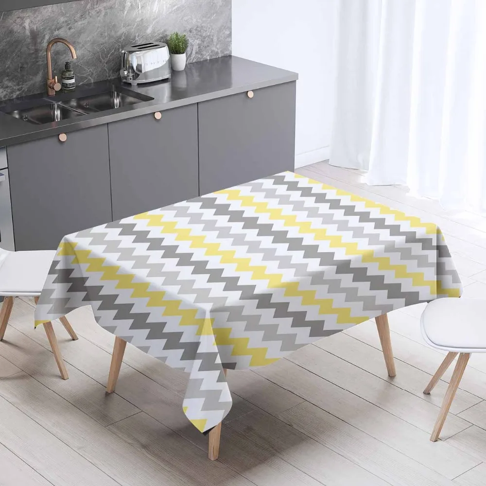 

Else Gray White Yellow Bias Lines Geometrics 3d Print Washable Thicken Cotton Cloth Rectangular Square Kitchen Tablecloth