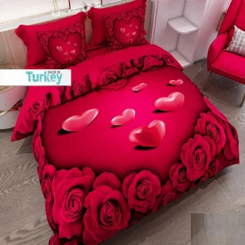 

Else 6 Piece Red Roses Love Hearts Design 3D Pattern Print Cotton Satin Double Duvet Cover Bedding Set Pillow Case Bed Sheet