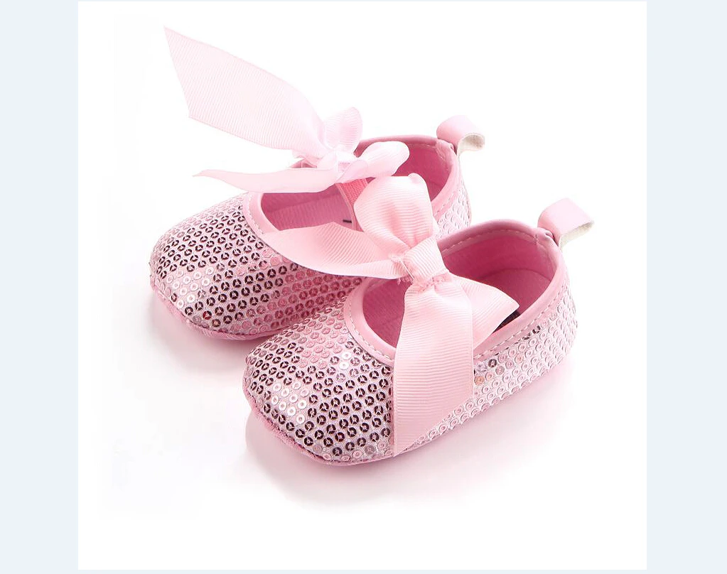 Горячий ослепительный, сверкающий лента с блестками младенческой новорожденной девочки мальчик кроватки обувь 0-18 M - Цвет: Розовый
