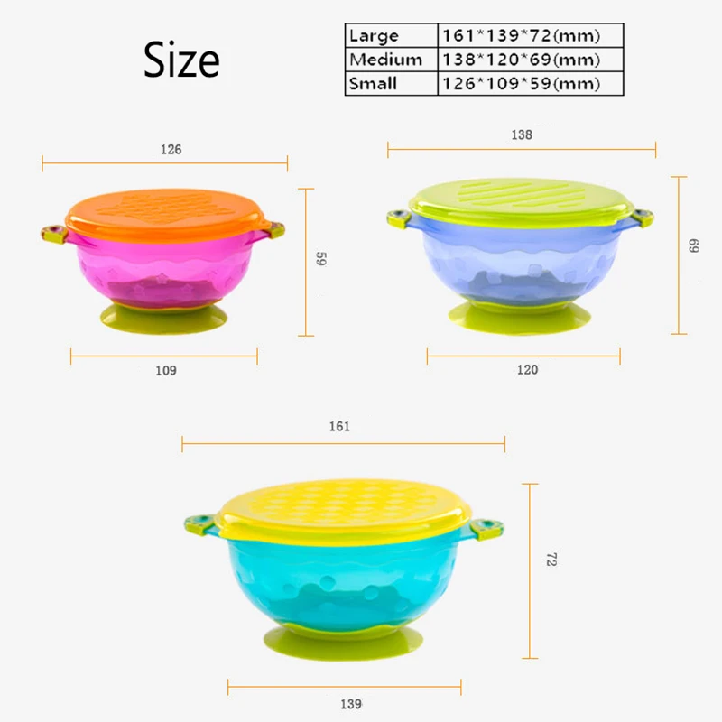 3 шт./лот, Детские миски для кормления, детская чаша на присоске, тренировочная безопасная посуда, контейнер для еды, детская кормушка T0328