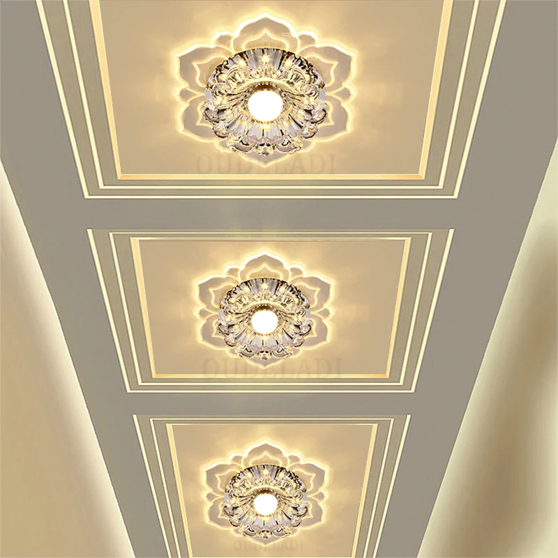 Светодиодный светильник в форме цветка, хрустальные прожекторы, встраиваемые потолочные светильники, креативный коридор, гостиная, спальня