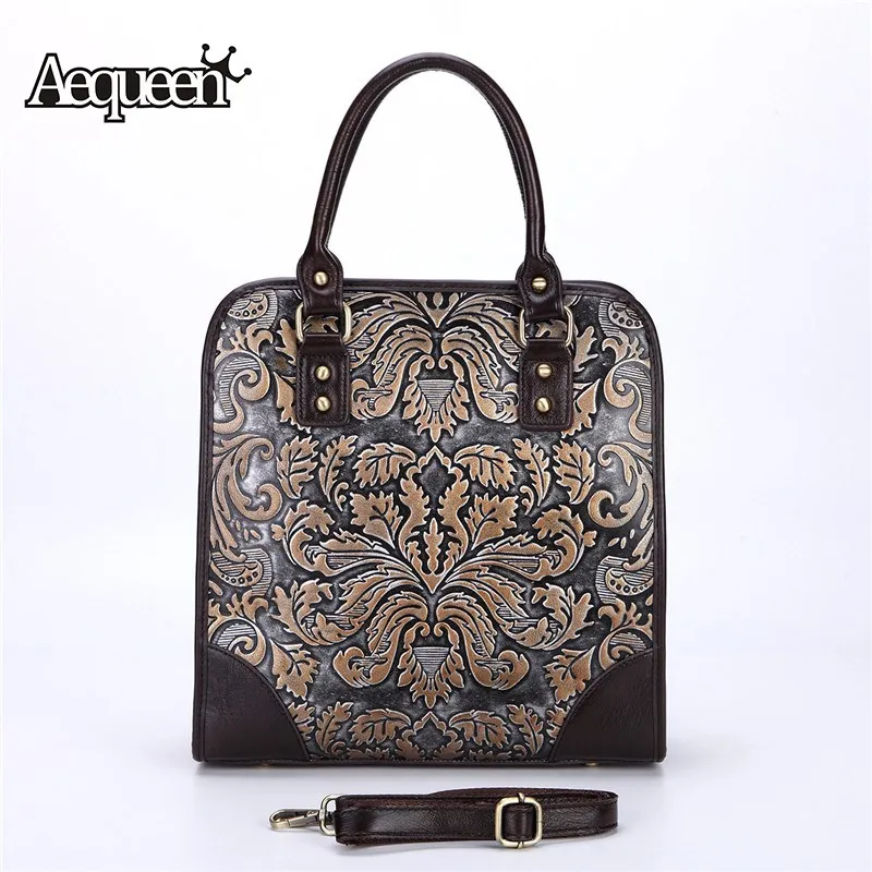 

AEQUEEN 2018 New Women Handbags Embossed Process Messenger Bags Genuine Leather Crossbody Bag For Ladies Totes Briefcase Female