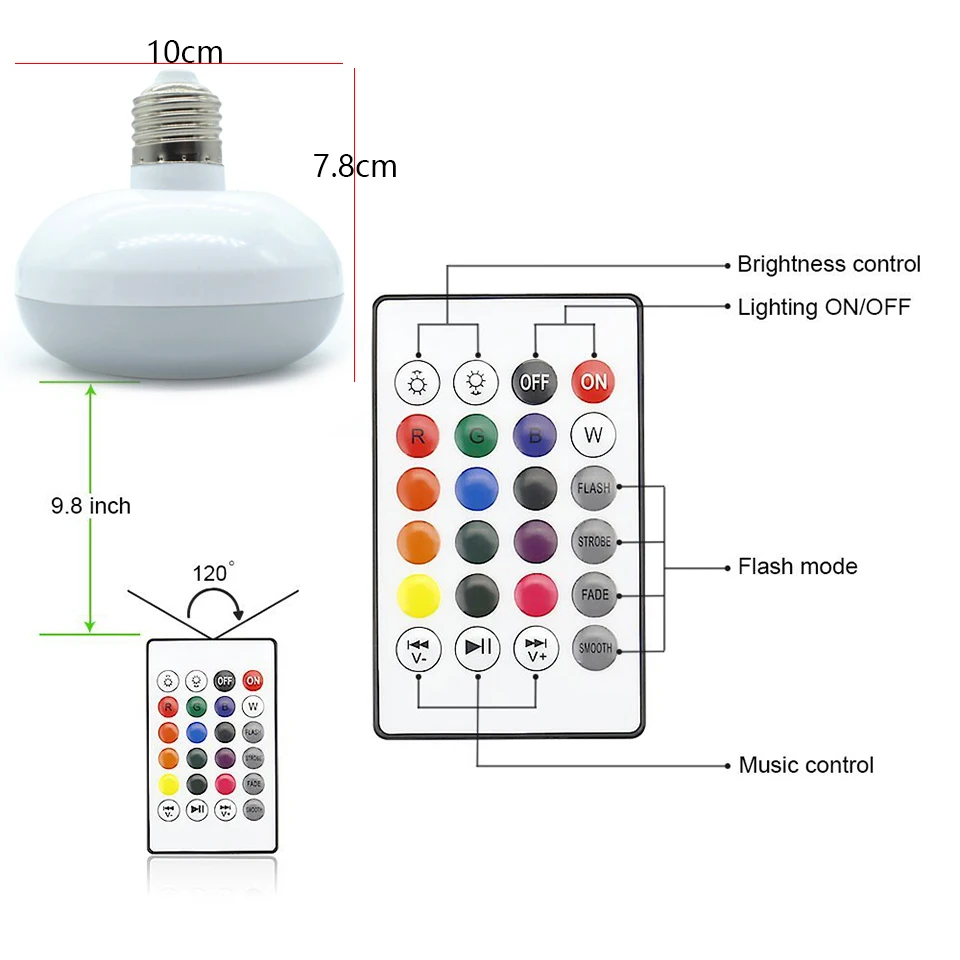 E27 Smart RGB RGBW Беспроводной Bluetooth Динамик музыка играет затемнения Светодиодная лампа с 24 клавиши Дистанционное управление