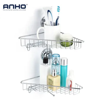 

ANHO Bathroom Shower Caddy Basket Suction 2 Layers Wall Mount Organizer Holder Storage Basket Towel Rack Soap Dish