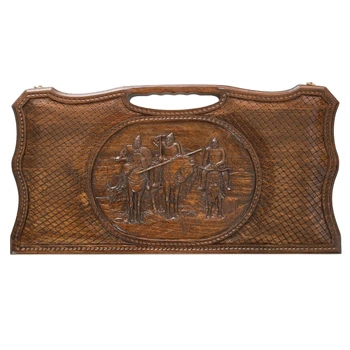 

Нарды резные "Три богатыря", с ручкой, Халеян/Backgammon three heroes "Tri Bogatyrya" Haleyan/богатыри дерево шашки хэндмейд