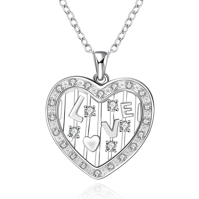 Heart Shaped 925 Silver Plated Crystal Popular Necklace Pendant Gift For Women