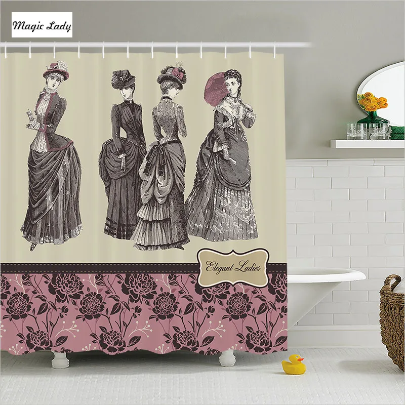 Fabric Shower Curtain Vintage Bathroom Accessories Victorian Elegant