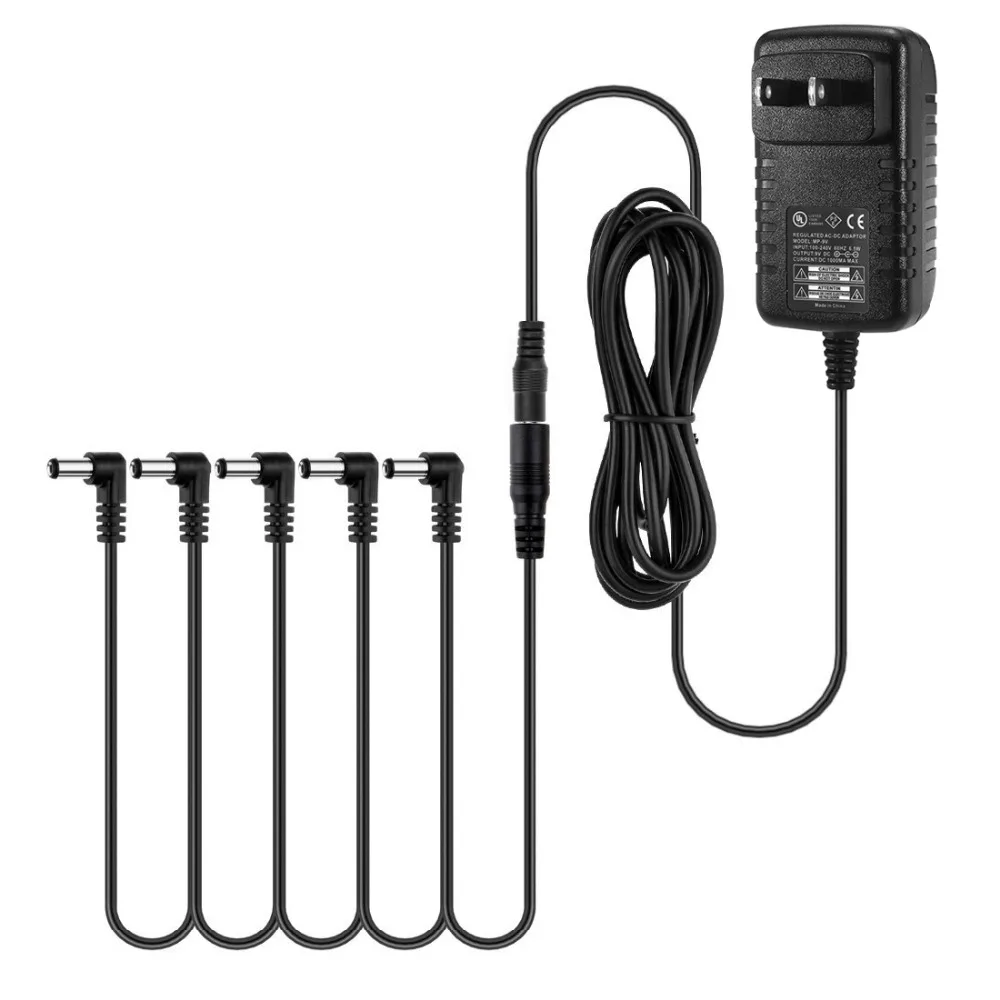 

Pedal Power Supply Adapter 9V DC 1A Tip Negative 5 Way Daisy Chain Cables To Effect Pedal Adapters Electrical Equipment Supplies