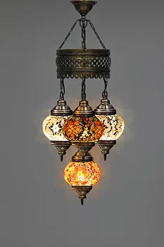 

Turkish Handmade 4 Ball Multicolor Mosaic Chandelier