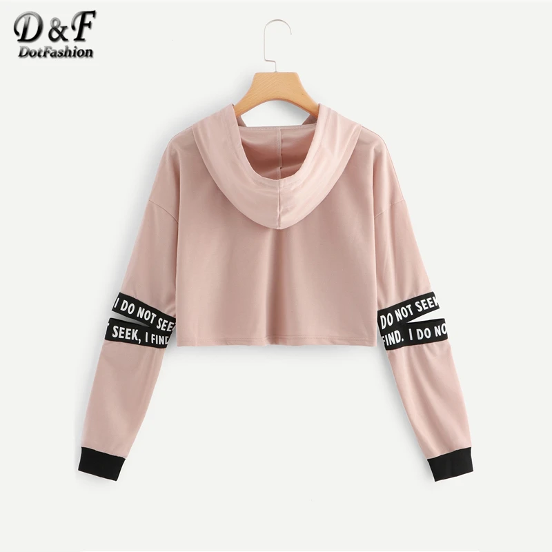 Dotfashion الوردي إلكتروني الرباط هوديي قطع كم المحاصيل البلوز النساء عارضة الخريف الملابس مقنعين طويلة الأكمام السترة Dotfashion الوردي إلكتروني الرباط هوديي قطع كم المحاصيل البلوز النساء عارضة الخريف الملابس مقنعين طويلة الأكمام السترة