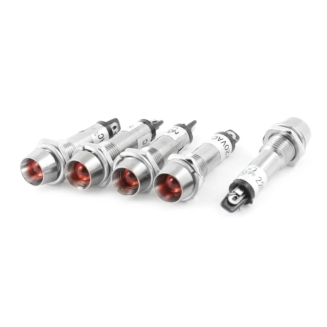 

Ac 220V 8Mm Thread Panel Mounting Metal Led Red Indicator Pilot Signal Light Lamp 5Pcs