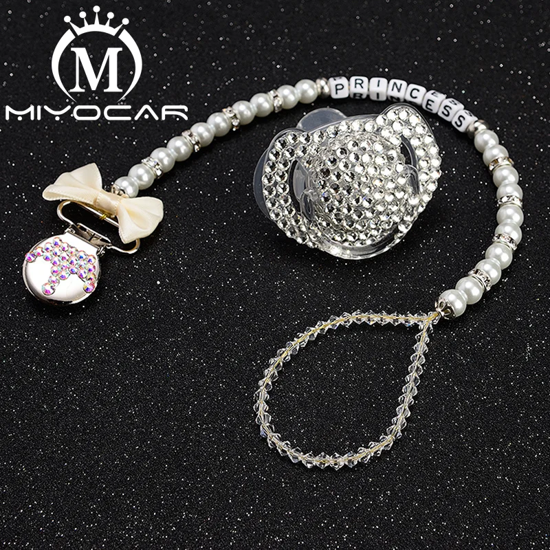 

MIYOCAR custom name bling crown pacifier clip personalized pacifier holder dummy clii with bling pacifier set unique SP003