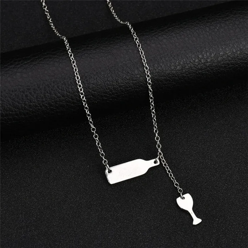 Necklace chain for women Wine Bottle Cup Long Pendant Necklace Statement Choker Chain collares mujer Collier ras de cou A15#N (5)