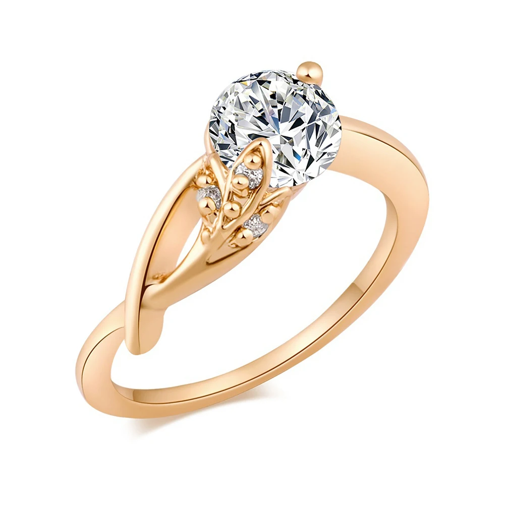 Elegant CZ Ring Gold Plated Flower Shape Cubic Zirconia Jewelry for