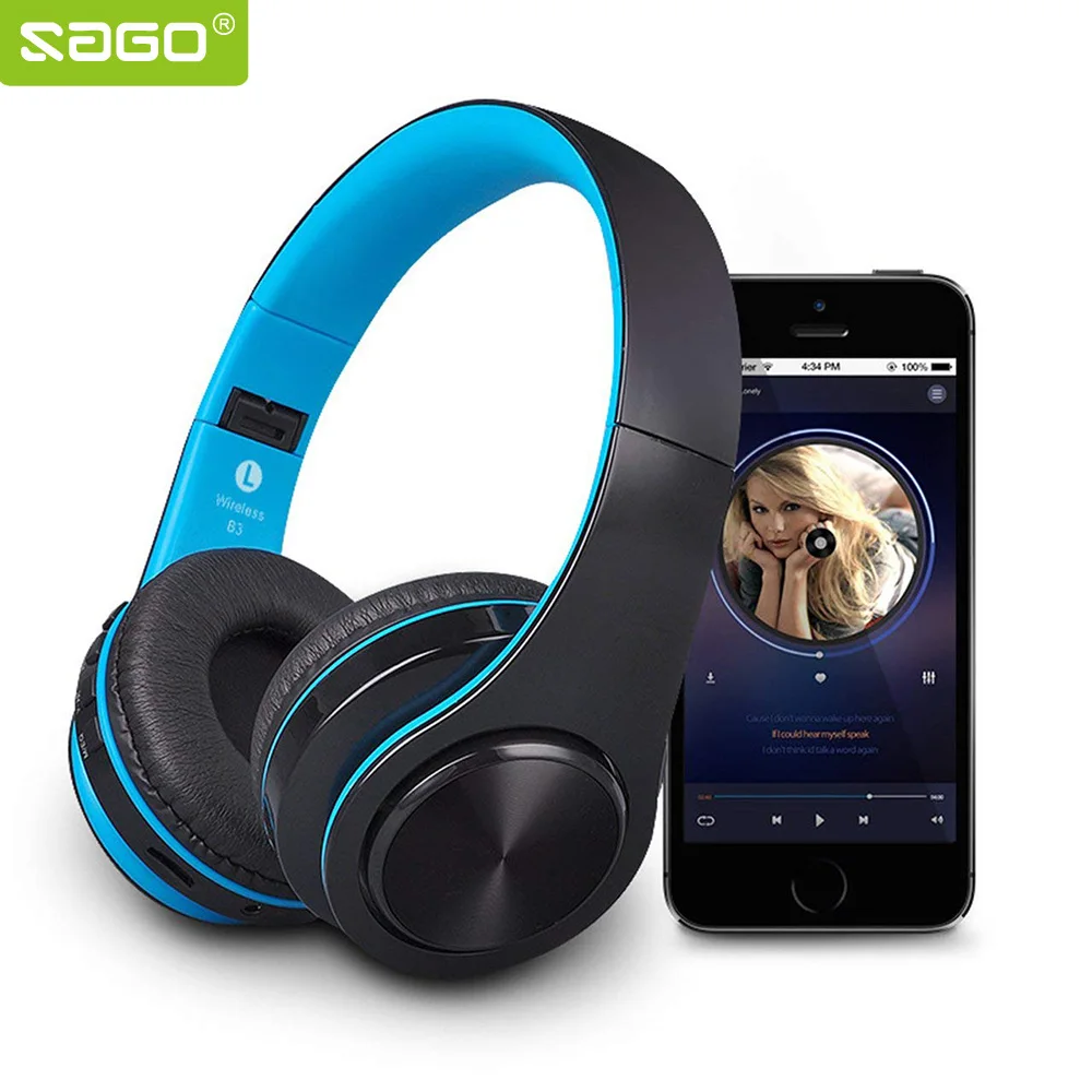 

Sago Foldable Wireless Headset HiFi Stereo Sound Headphone with mic Support TF card for Cell Phones PC MP3 Music Earphone