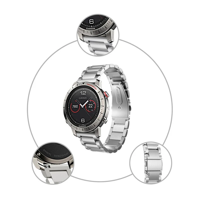 22mm Stainless Steel Bracelet Smart Watch Band Strap for Garmin Fenix Chronos