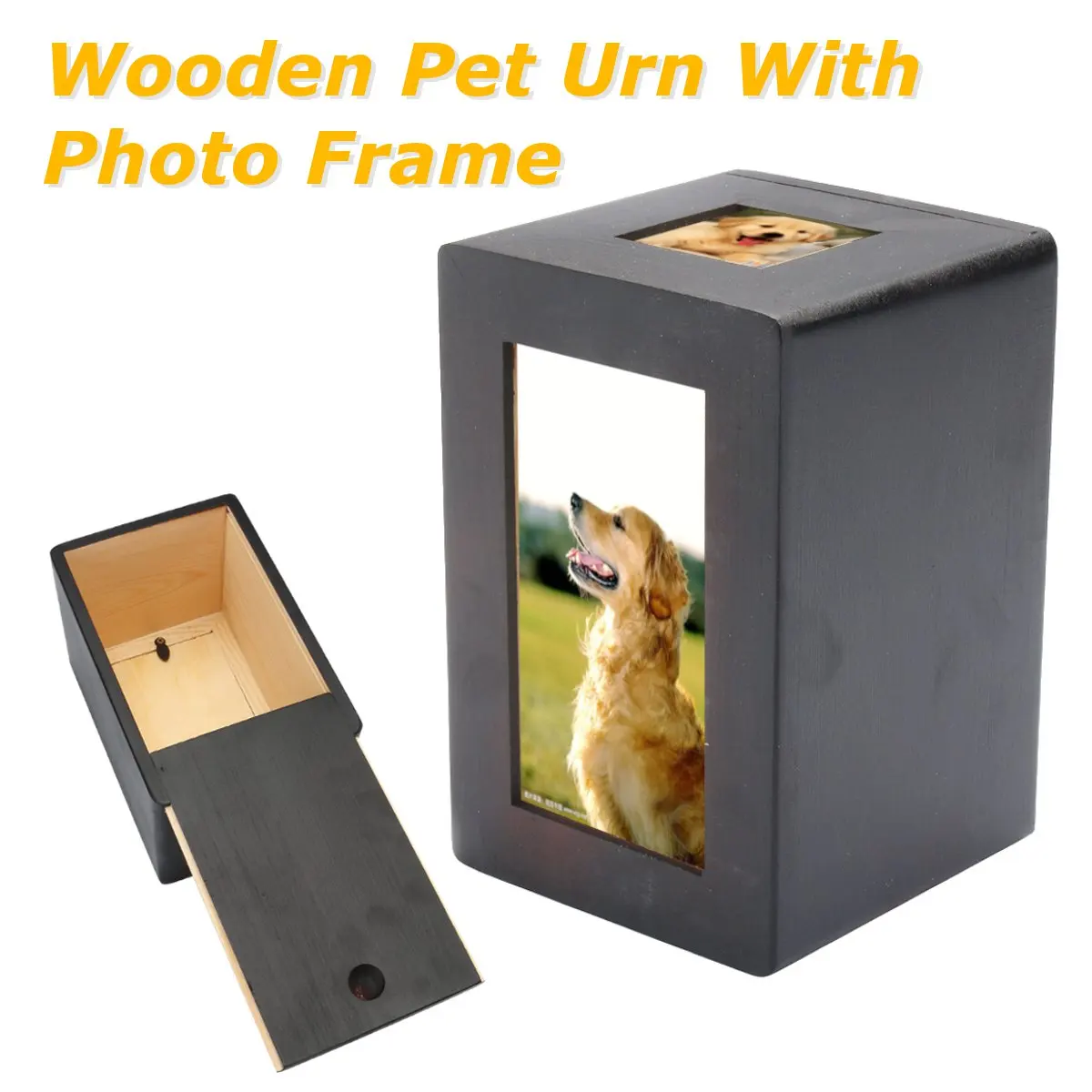 

Pet Cat Dog Cremation Urn Photo Frame Fiberboard Peaceful Memorial Picture Keep Sake Black Pet Box For Dog Quiet Home Place