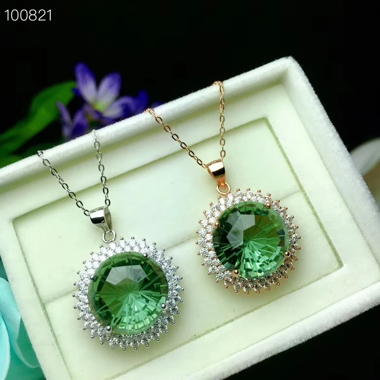 KJJEAXCMY Fine jewelry, 925 Чистое серебро, встроенное натуральное зеленое кристаллическое бериловое ювелирное ожерелье, кольцо, поддержка обнаружения