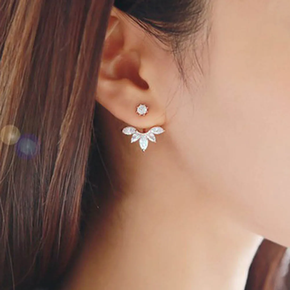 

Aliexpress Hot Sale Trendy Popular Clear Crystal Rhinestone Flower Shaped Stud Earrings Double Side Earrings