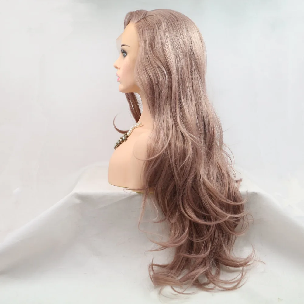 Marquesha реалистичные роскошные длинные волнистые дымчатые розовые высокотемпературные волокна синтетические парики на кружеве для женщин
