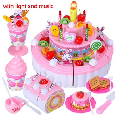 Игры для девочек детские игрушки для кухни для детей DIY игрушечный торт еда Кухня пластик ролевые игры резка чайник для дня рождения Печенье - Цвет: 103 pcs pink