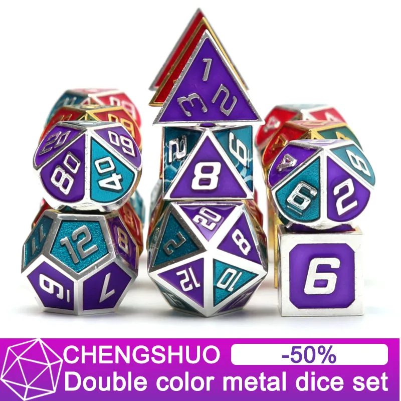 

Chengshuo Two-color metal dice dnd dice sets rpg polyhedral metal d&d red table games Zinc alloy digital dungeons and dragon d20