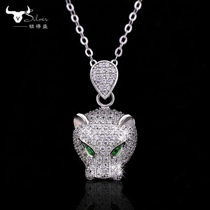 

Europe domineering personality high-grade leopard head pendant 925 silver Crystals From Swarovski Pendant Necklaces Women