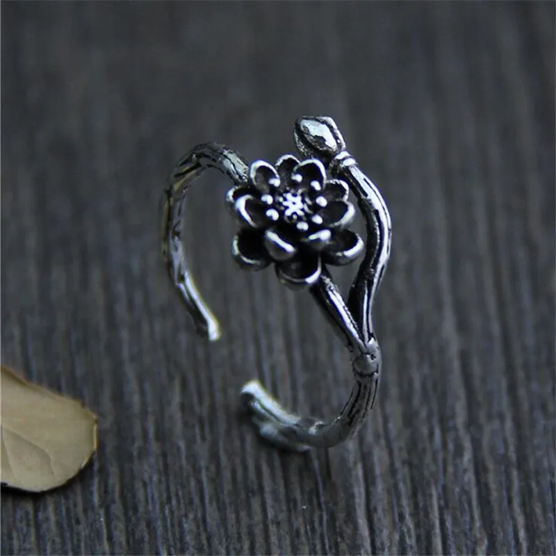 

925 Sterling Silver Lotus Flowers Branch Band Adjustable Wrap Ring Fine Quality Open Finger Ring Hongkong Size 9-15 At Random