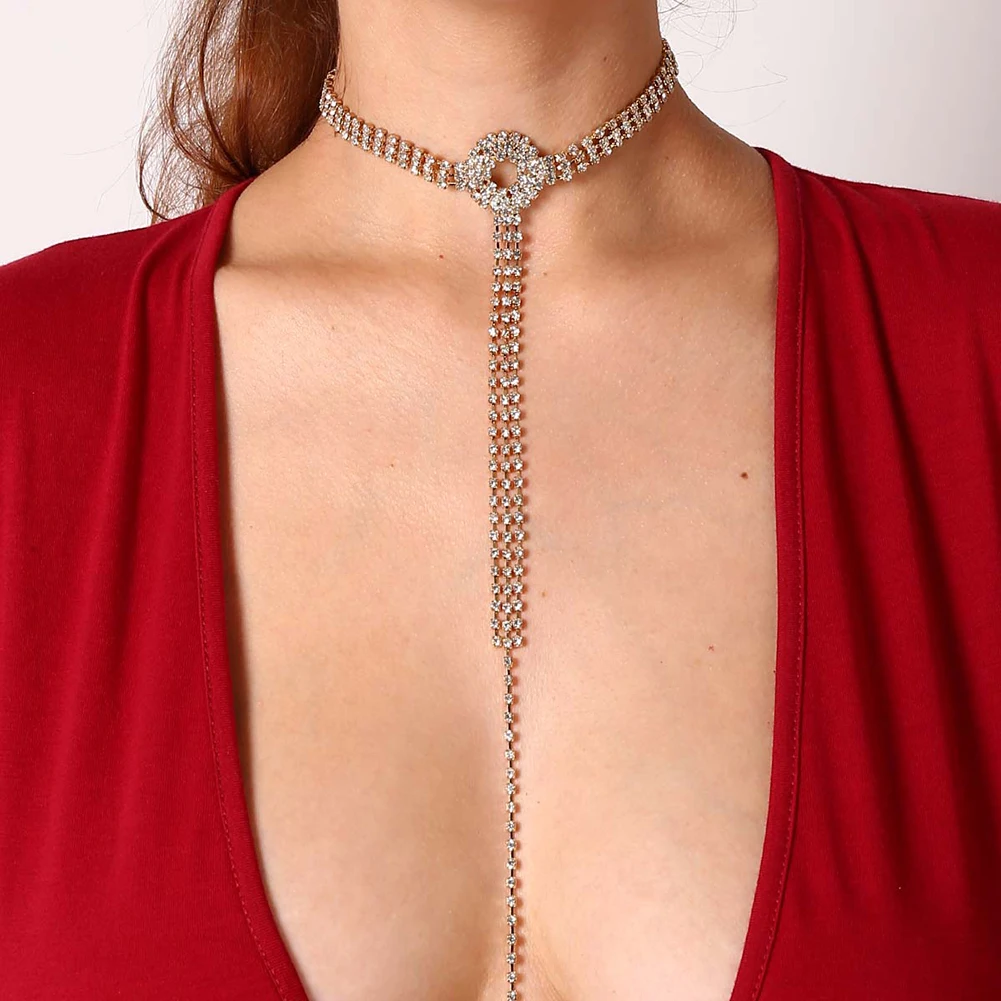 

Modern Lady Multilayer Rhinestone Long Tassels Necklace Sweater Chain Jewelry