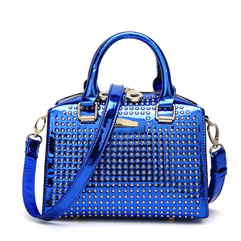 

Bright leather rivet women bag 2018 Women PU Leather Shoulder bags Crossbody women Messenger Bags with Strap Handbags