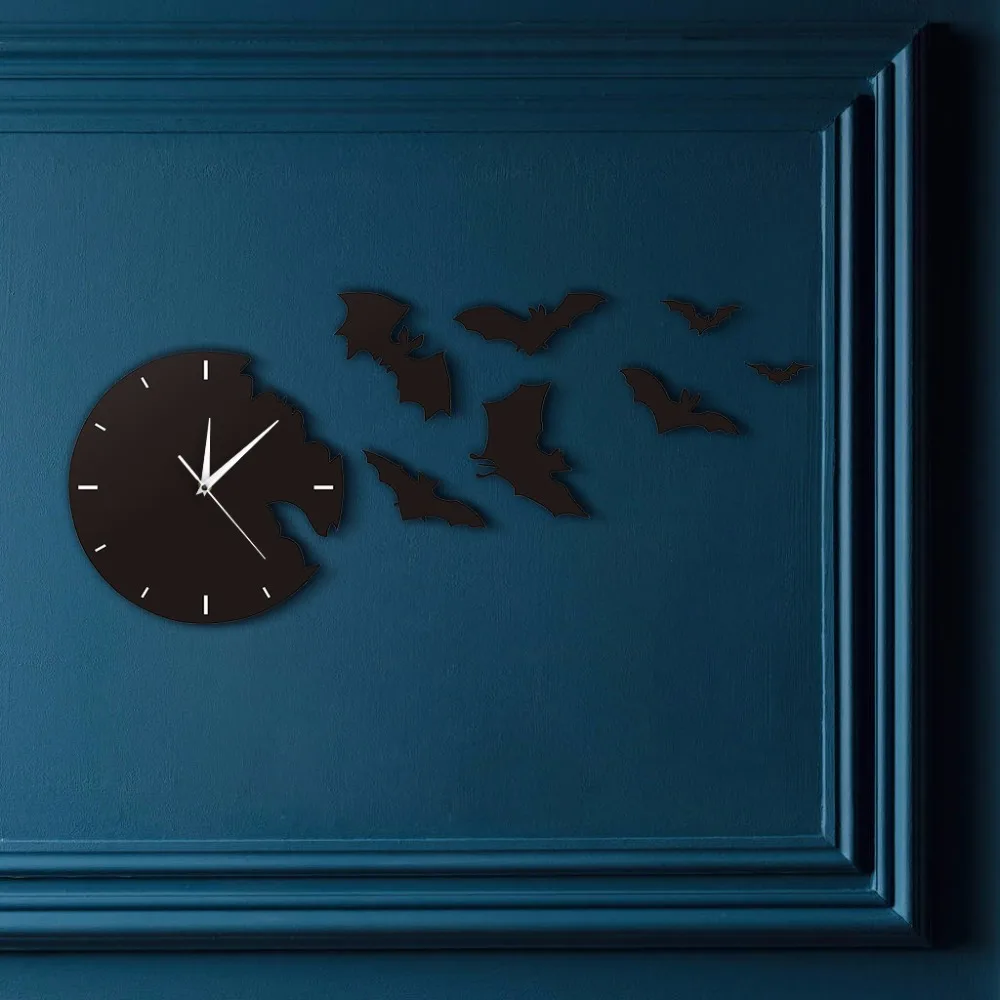 Billige Einer Fledermaus Uhr Von Der Flucht Uhr Halloween Bat Silhouette Wanduhr Scary Bat Symbole Wohnkultur Zeitgenössische Schwarz Wand uhr