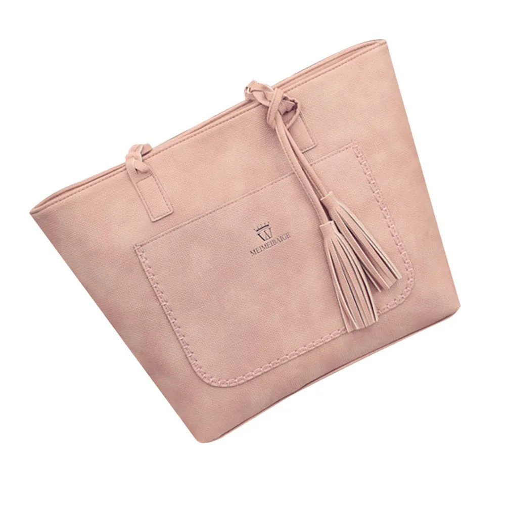 Women Fashion Faux Leather Shoulder Bag Daily Shopping Handbag Tassels
