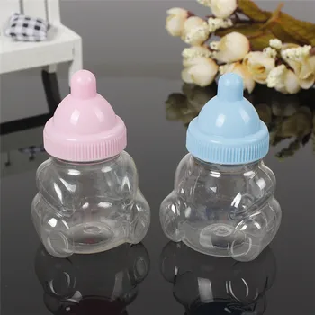 

24pcs 4*9cm Pink/Blue Baby Shower Candy Bottle Box Baptism Christening Kids Birthday Gift Favors Bear Candy Jars Bottle