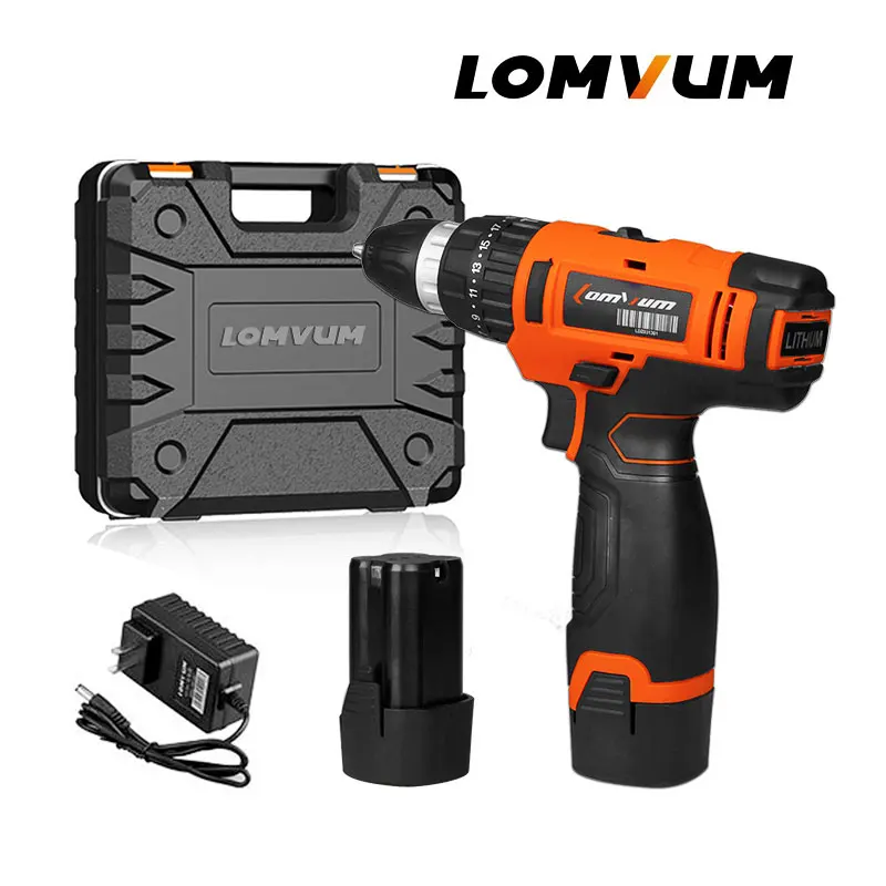 

LOMVUM Hot Sale 16VDouble Speed Multi-function Cordless Screwdriver Lithium/ Battery Electric Double Speed Adjustment Mini Drill