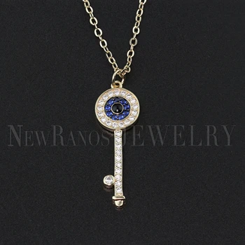 

Newranos Charm Key Necklace Turkish Evil Eyes Pendant CZ Zircons Lucky Eyes Long Chain Necklace for Fashion Jewelry NWX003844