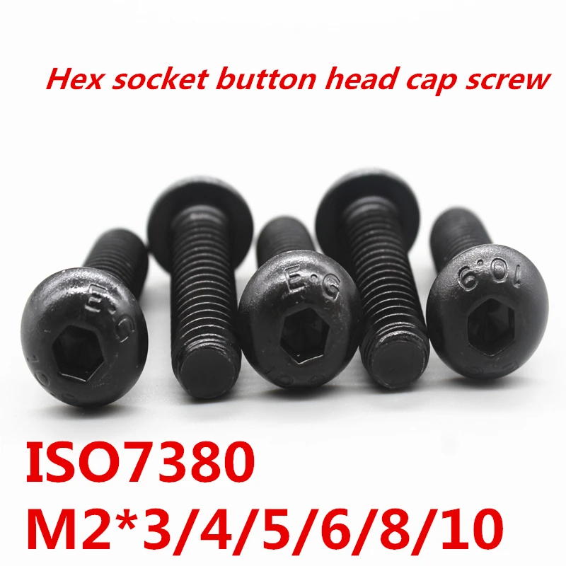 50 PCS M2*3/4/5/6/8/10 hex socket button head cap screws alloy black 10.9 Grade ISO7380 | Обустройство дома
