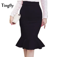 Tingfly 2017 Women Mermaid Skirt Fashion OL Slim Bodycon Office Wear Ruffles Hem Mermaid Style Plus Size Ladies Work Skirt