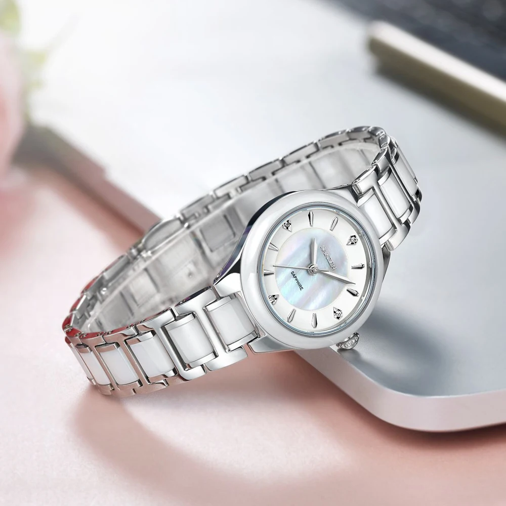 NAKZEN Для женщин Сталь между керамика Кварцевые часы женский роскошный алмаз Наручные часы Леди Мода Часы relogio feminino