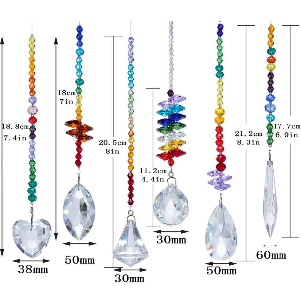 H&D Pack of 6,Colorful Crystal Chandelier Suncatchers Hanging Ornament Chakra Crystal Pendants for Home,Office,Garden Decoration